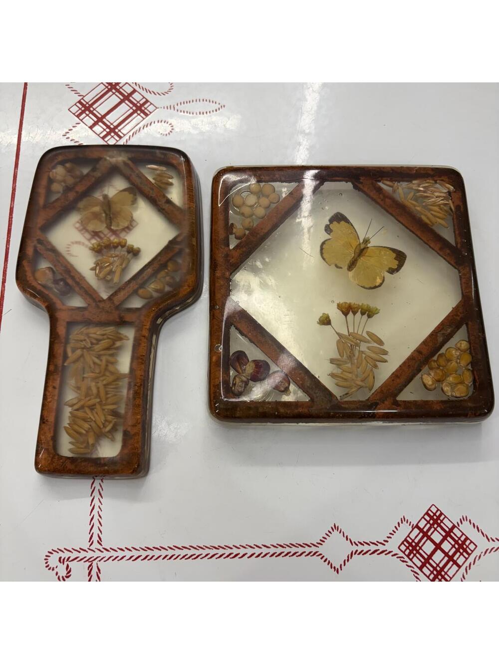 Butterfly resin spoon rest & trivet set vintage 70s/80s